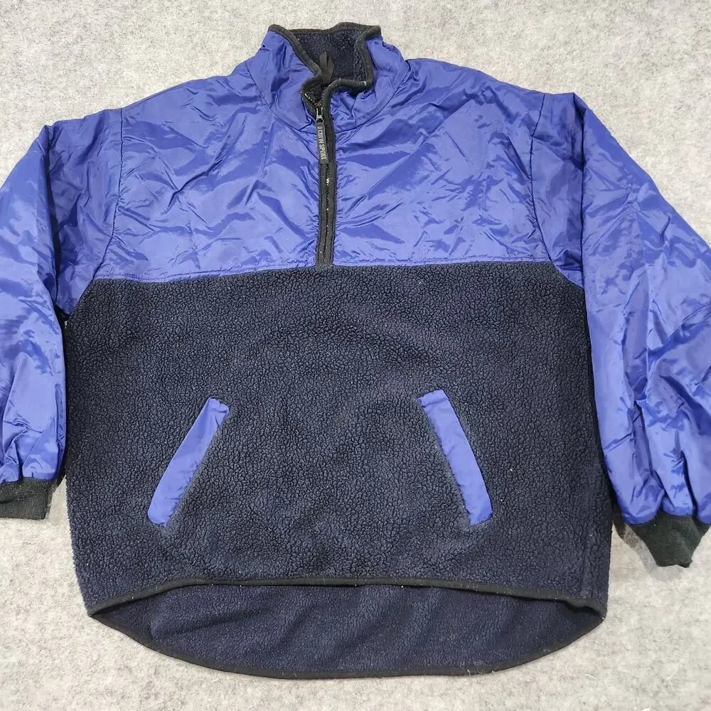 VTG 90s J Crew Sport Mens XL 1/2 Zip Oarsman Blue Fleece Nylon Pullover‎ Jacket